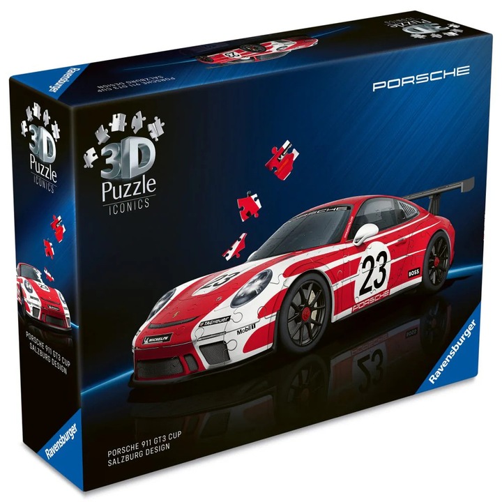 3D пъзел Ravensburger Porsche 911 GT3 Cup, 108 части, специален дизайн, многоцветен