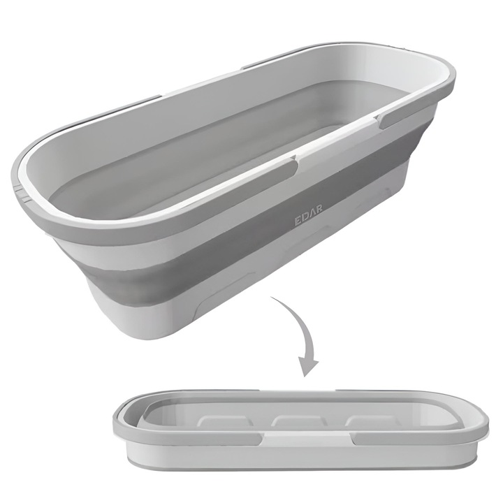 Сгъваем многофункционален леген EDAR, За домашна и външна употреба, С дръжки и колела, Правоъгълен, Преносим, Лесен за съхранение, За миене на моп или пране, Бял/Сив