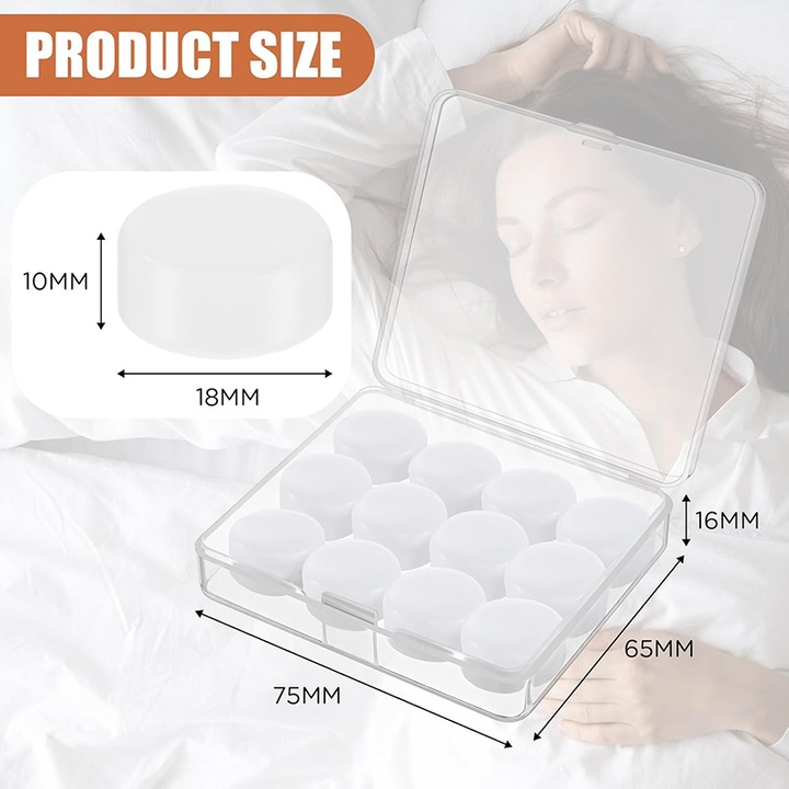 Set 12 dopuri de urechi pentru dormit, Rqiurpn, Silicon, Reutilizabil, Hipoalergic, Alb