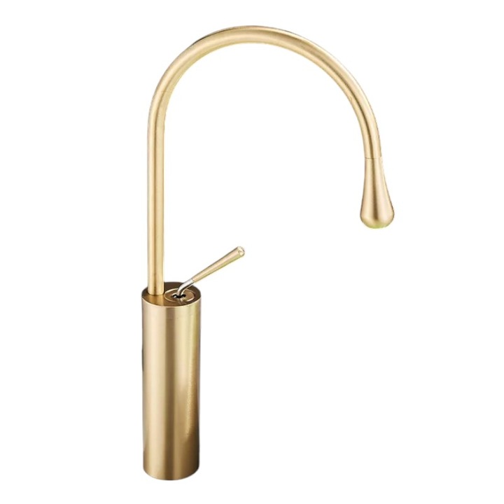 BisDesign® Fürdőszobai Mosdó/Mosogató Csaptelep, Matt Arany Szín, Modern Modell, Vékony Kifolyócső, 47 cm Méret