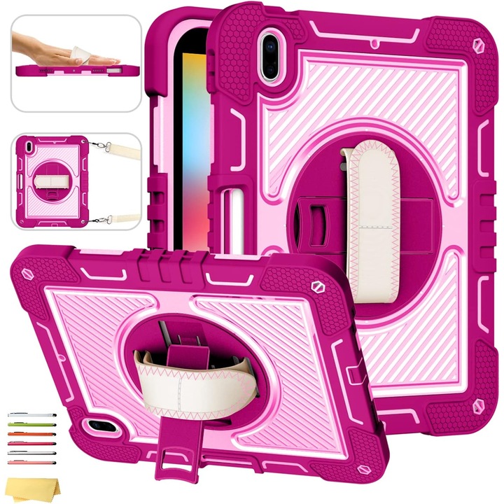 Husa premium Sigloo pentru Apple iPad Mini 7/6 (2024/2021), 8.3", Protectie Completa, Suport Creion, Stand 360°, Anti-Soc, Roz inchis