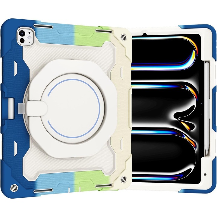 Husa premium Sigloo pentru Apple iPad Mini 7/6 (2024/2021), 8.3", Protectie Completa, Suport Creion, Stand Rotativ, Anti-Soc, Albastru multicolor