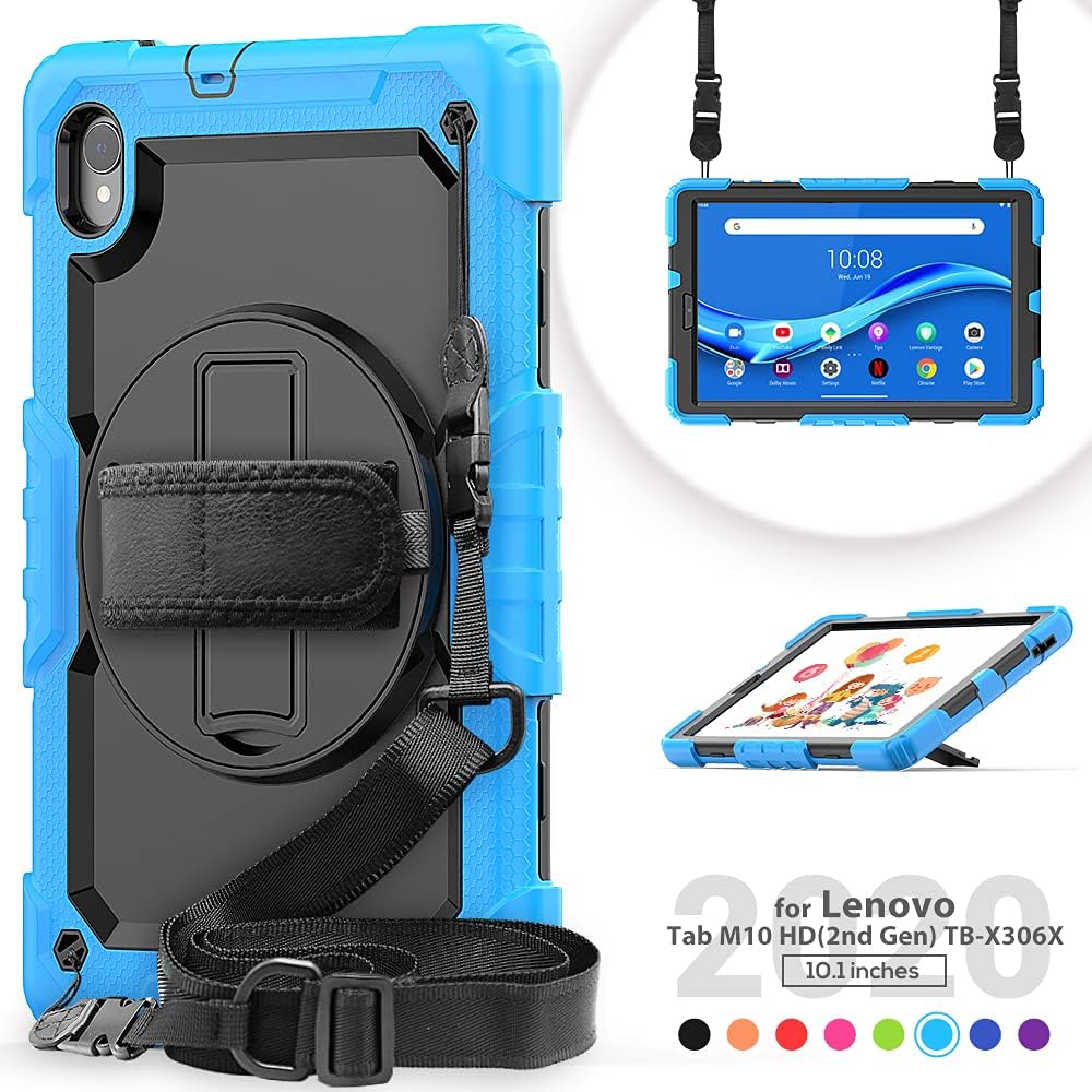 Pachet 360 Sigloo, pentru Lenovo Tab K10/Tab M10 Plus(TB-X606), 10.3", cu suport kickstand, curea de umar si folie de protectie, Albastru