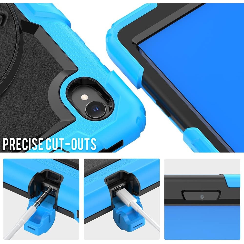 Pachet 360 Sigloo, pentru Lenovo Tab K10/Tab M10 Plus(TB-X606), 10.3", cu suport kickstand, curea de umar si folie de protectie, Albastru