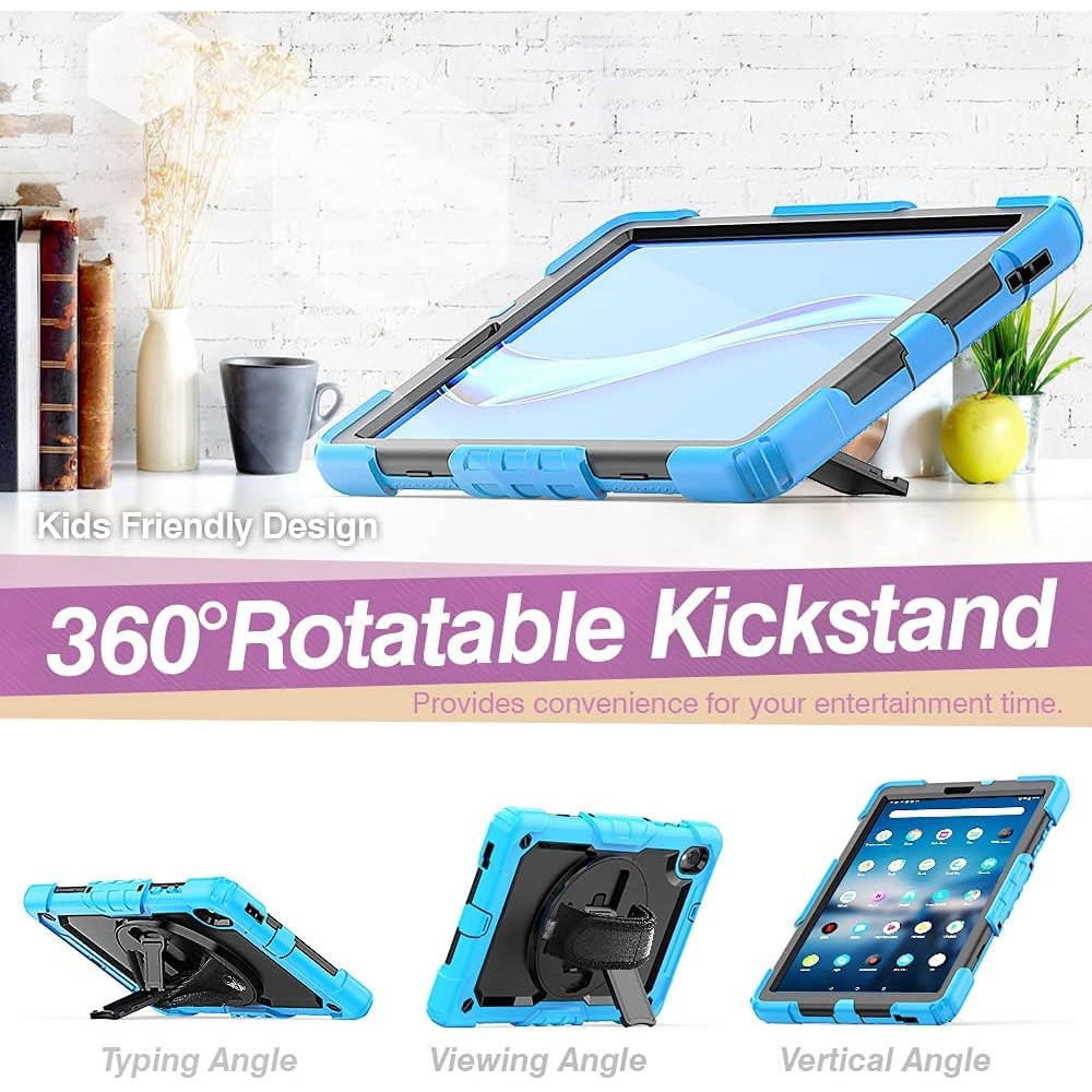 Pachet 360 Sigloo, pentru Lenovo Tab K10/Tab M10 Plus(TB-X606), 10.3", cu suport kickstand, curea de umar si folie de protectie, Albastru