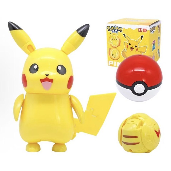 Pokemon Jucarie transformabila Pikachu, 11cm, Multicolor