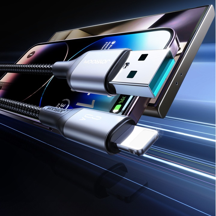 Кабел за зареждане и пренос на данни Joyroom S-A28 Flash Series, USB-A/Lightning, 3A, 480 Mb/s, 2м, Черен