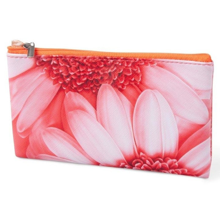 MFP virágmintás tolltartó, rózsaszín és piros, 21x8cm