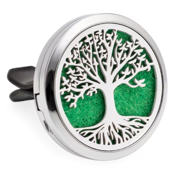 Дифузер за ароматерапия за кола GermaNova™, Дървото на живота, 1 включена гъба, с етерични масла, екологичен, неръждаема стомана