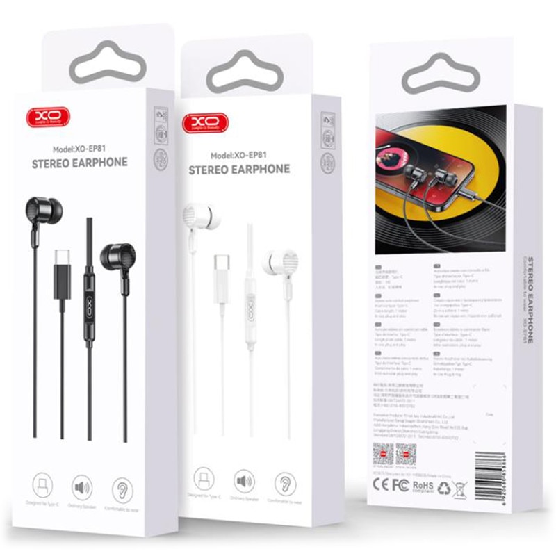 Casti cu Fir Type-C XO-EP81, Compatibile iPhone 15/16/17 si Android, Cablu 1.2M, Microfon, Negru