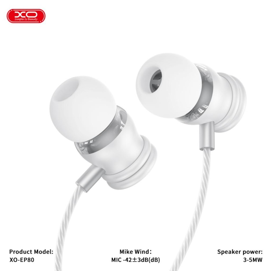 Casti cu Fir Type-C XO-EP80, Compatibile iPhone 15/16/17 si Android, Cablu 1.2M, Microfon, Alb