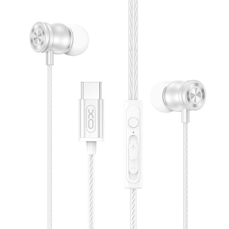 Casti cu Fir Type-C XO-EP80, Compatibile iPhone 15/16/17 si Android, Cablu 1.2M, Microfon, Alb