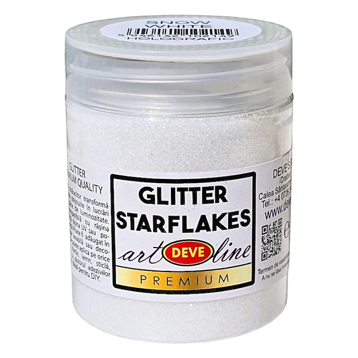 Pigment, art line DEVE, glitter Holografic Snow white 50gr, sclipici alb pentru rasina epoxidica lac de unghii sau vopsea decorativa