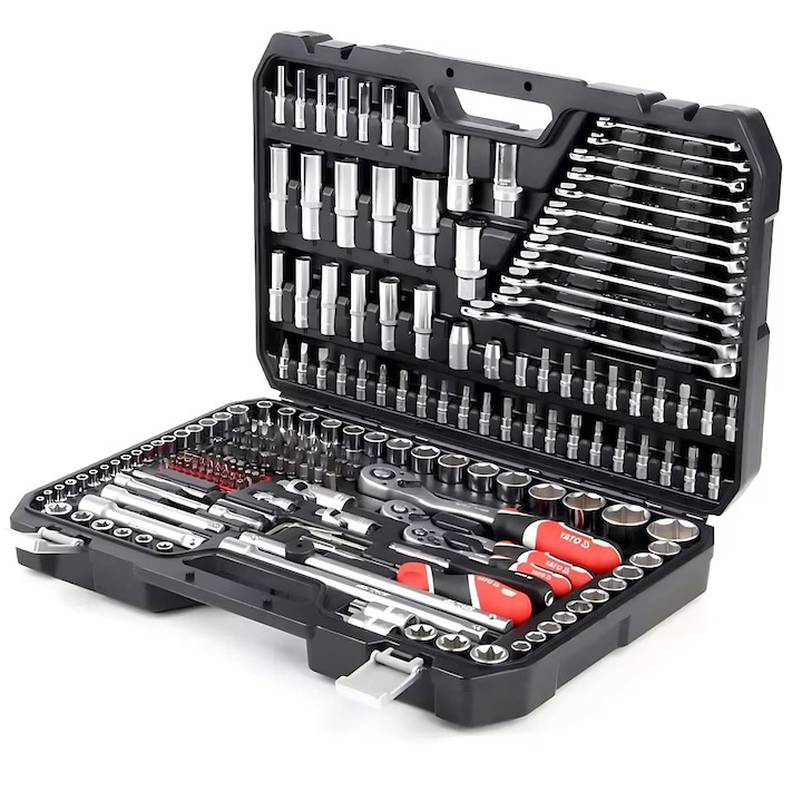 Комплект инструменти XXL, Хром-Ванадий, Дълги вложки за свещи, Стандартни, Отвертка с битове, Адаптери, Подвижен върток, Метална организация, Работилница, Авто, Направи си сам, 216 Части