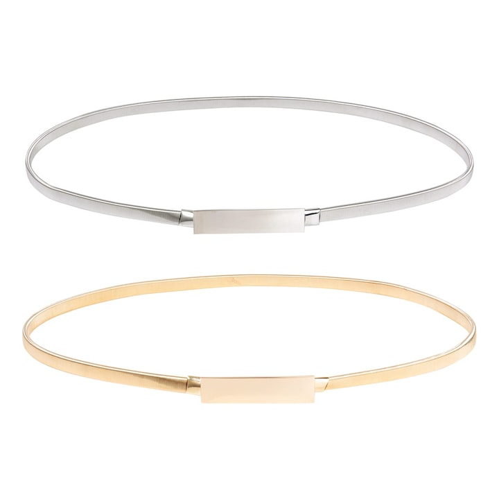 2 db női öv készlet, AllizBan, fémes, ezüst/arany, 1x108cm