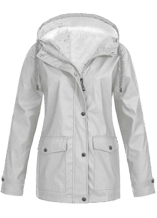 Női vízálló, kapucnis, bélelt esőkabát, középszürke