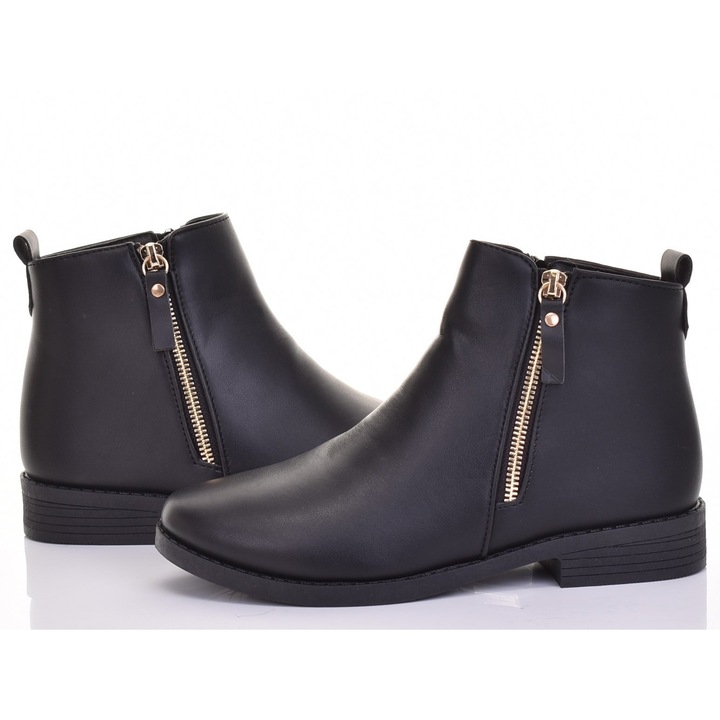 Botine, Martinus, Negru, Piele ecologica, Cu fermoar, 36 EU