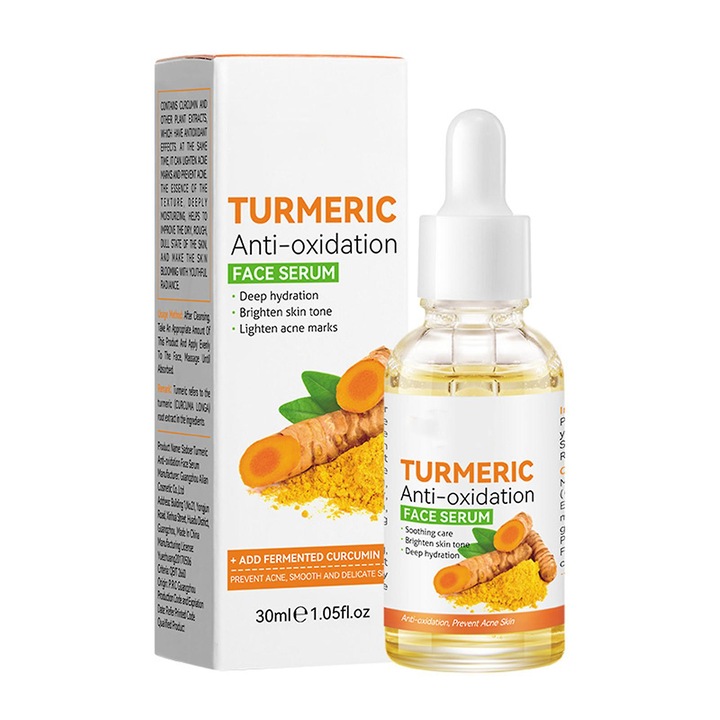 Serum anti-oxidare cu turmeric, 30ml, hidratant, pentru toate tipurile de ten, set de 1 sau 2 esente