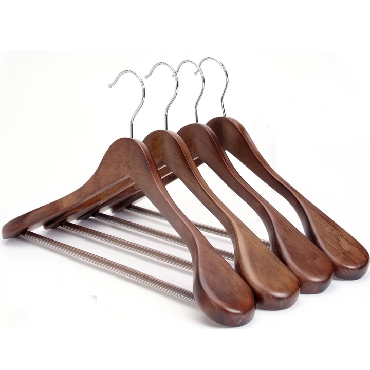 Set Umerase, HUMERO®, Set Umerase Din Lemn 4 Bucati, Umerase Cu Umeri Lati Design Modern Vintage, Lemn Masiv Rezistent Pentru Sacouri Paltoane Jachete, Suport Solid Pentru Haine Voluminoase, Set Umerase Practice Pentru Organizare Dressing, Vintage