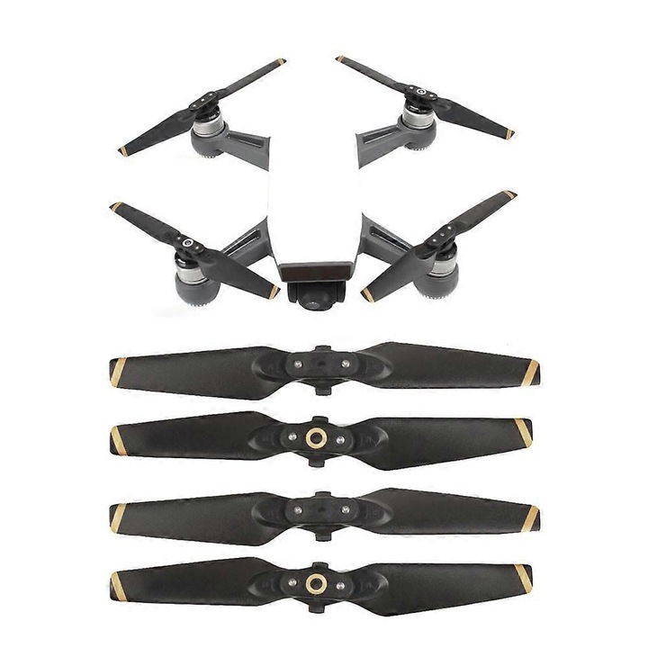 Set 4 elice pentru drona DJI Spark, alb si galben, pliabile, din plastic