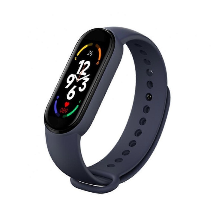 Ceas inteligent M7, tracker fitness, monitorizare ritm cardiac si tensiune, waterproof IP67, 250x25mm, albastru