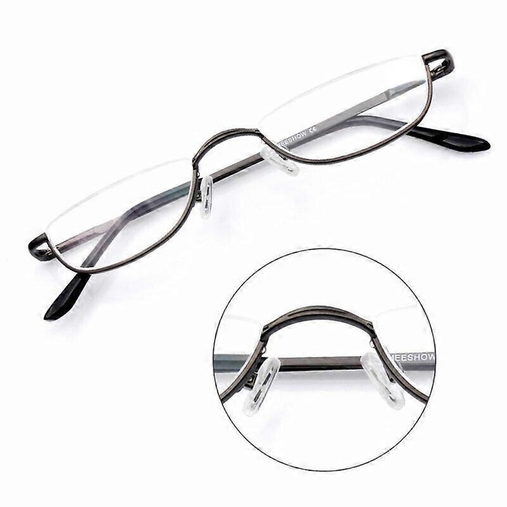 Ochelari de citit, semi-rimless, forma jumatate de luna, metalici, 3 culori disponibile, 50mm latime lentila