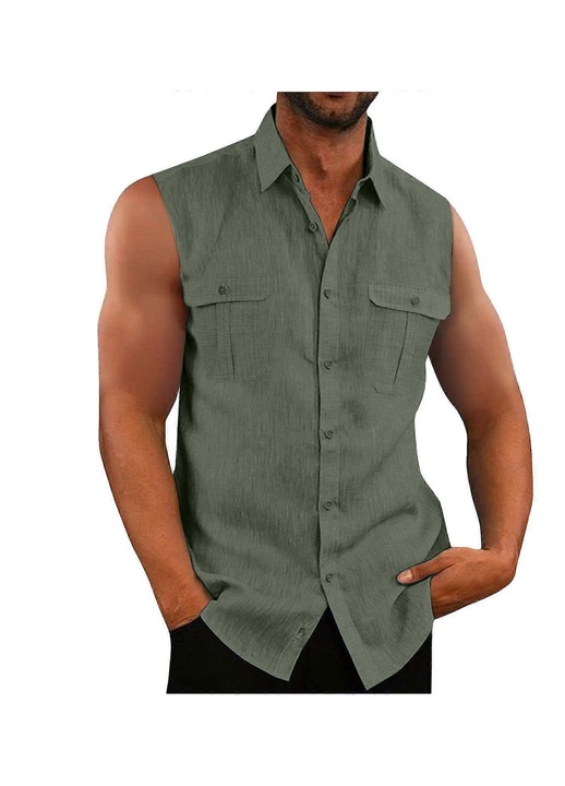 Férfi ing, poliészter, pamut, ujjatlan, Zöld