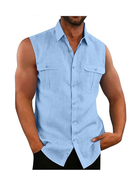 Férfi ing, poliészter, pamut, ujjatlan, Kék