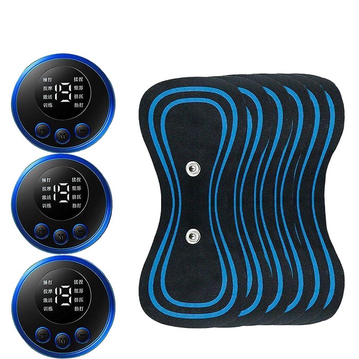 Aparat masaj cervical mini, 8 moduri, 19 niveluri, albastru, USB reincarcabil