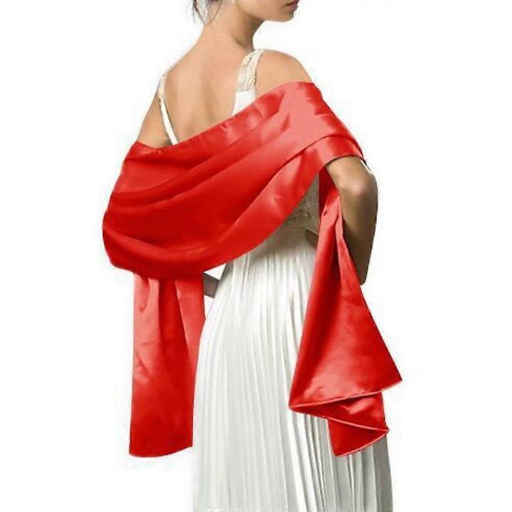 Esarfa satin pentru femei, 240x65cm, rosu