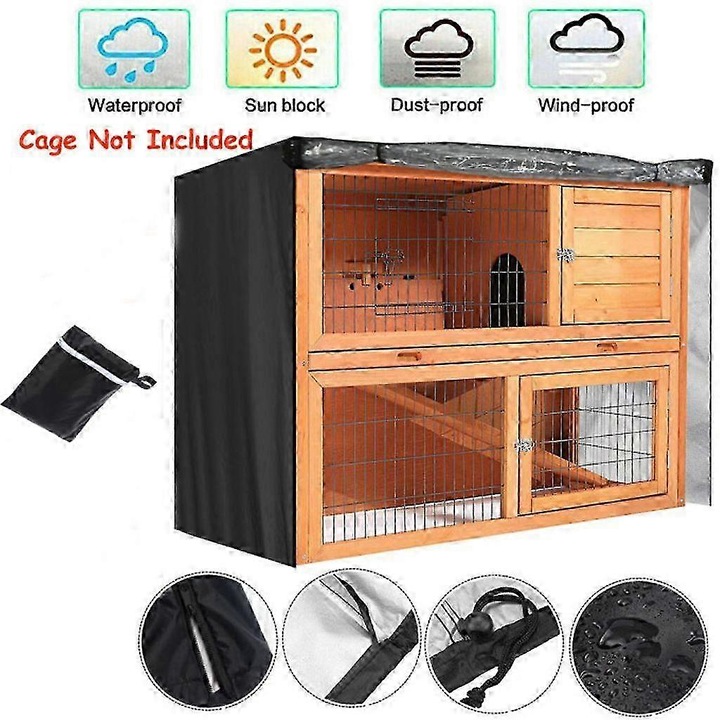 Husa pentru cusca de iepure, 122x50x105cm, impermeabila, cu fereastra transparenta, neagra, set