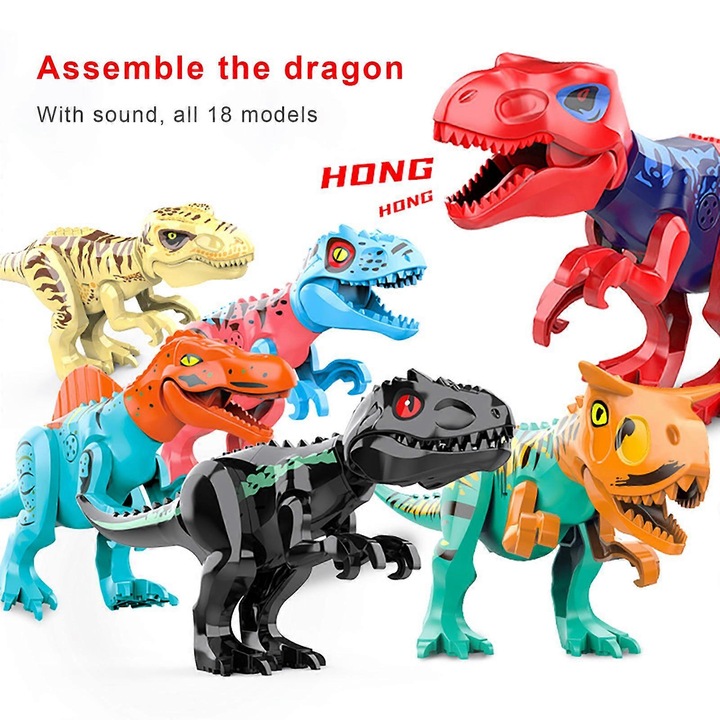 Set de constructie pentru copii, dinozauri, 15x5x3cm, multicolor