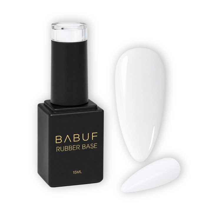 Baza Rubber BABUF RB22, Alb Laptos, 15 ml, autonivelanta, pentru intarirea unghiei si apex soft