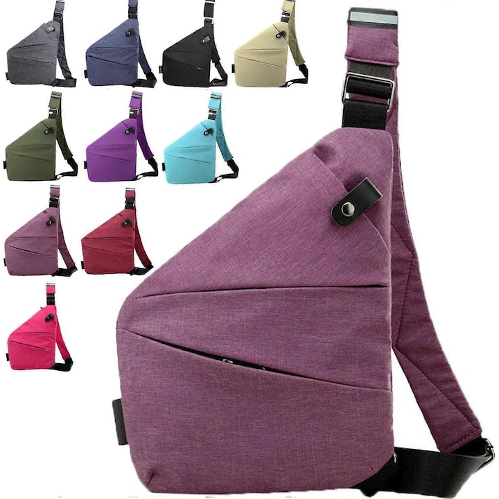 Lopásgátló utazótáska, nagy kapacitású, ergonomikus kialakítás, vízálló, lila