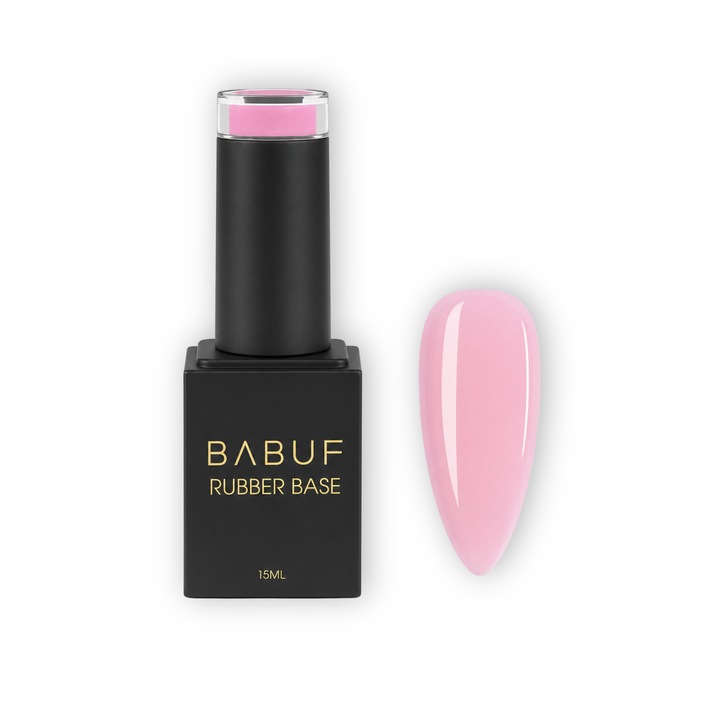Baza Rubber BABUF Pink Whisper RB28, textura autonivelanta, pentru intarire si apex soft, roz natural, 15 ml