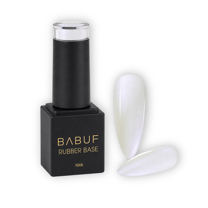 Baza Rubber sidefata BABUF, Snow Crystal RBS1, autonivelanta, alb sidefat, pentru intarire si apex soft, 15 ml