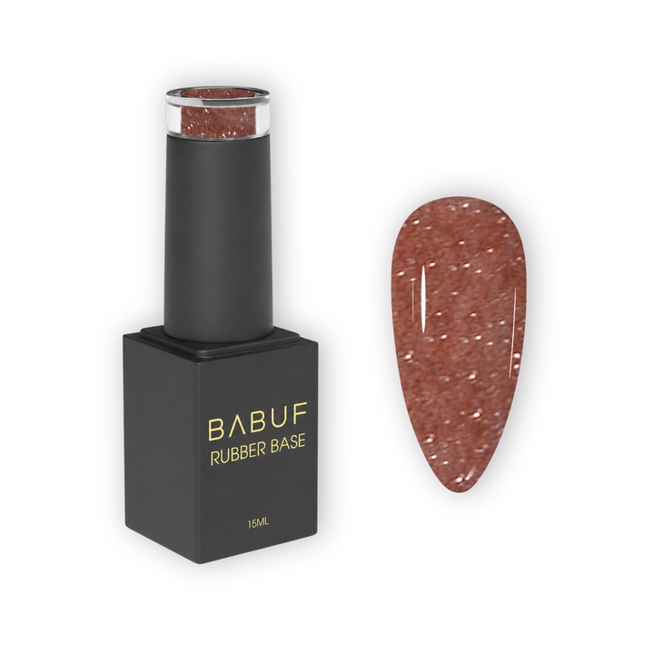 Baza Rubber Glitter BABUF, Amber Vibe, RBG2, autonivelanta, pentru intarire si apex soft, 15 ml