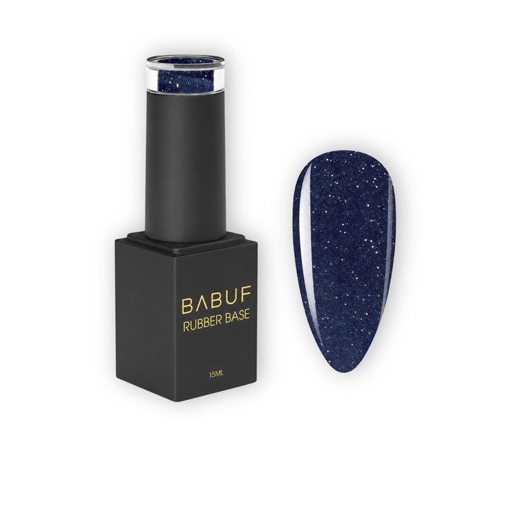 Baza rubber glitter BABUF Astro Love, RBG4, autonivelanta, albastru inchis cu particule sclipitoare, 15 ml