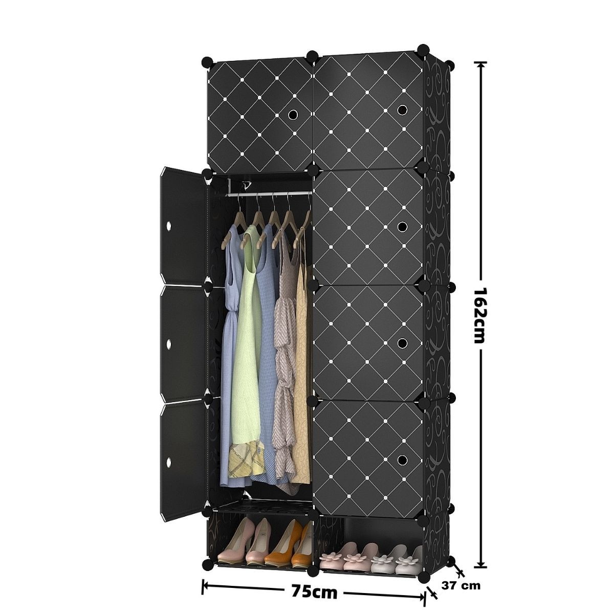 Dulap Modular, 8 Usi, Naimeed D7134, 162x75x37cm, Negru - eMAG.ro