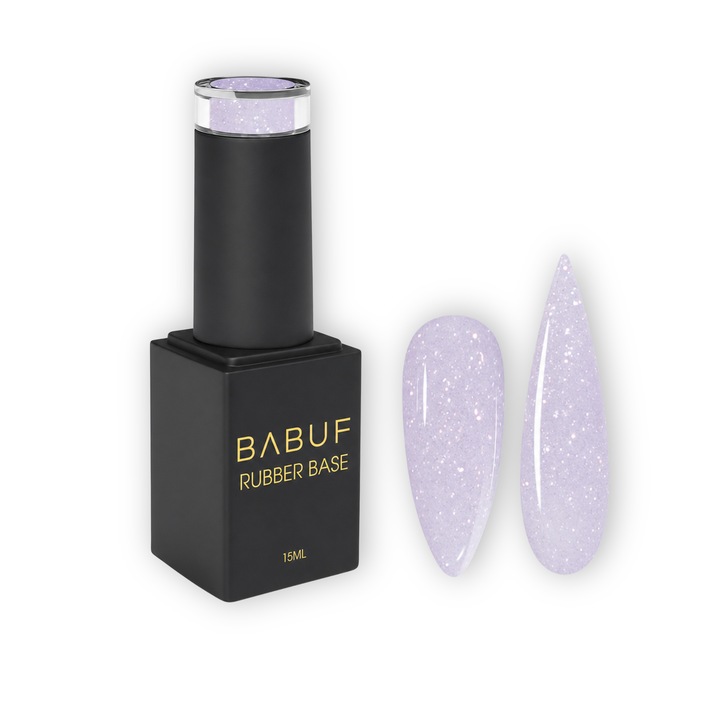Baza Rubber Glitter BABUF, Soft Twilight, RBG9, autonivelanta, nuanta liliachie deschisa, 15ml