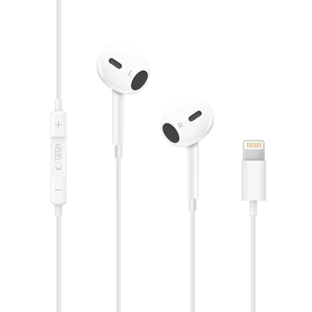 Casti audio cu microfon Tech-Protect Ultraboots Core G2, In-ear, Control pe fir, Lightning, Alb