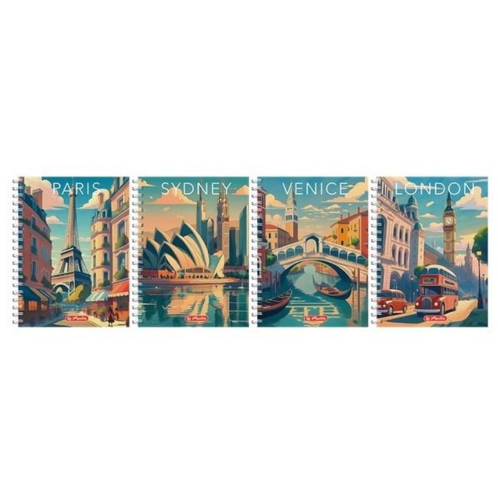 Caiete set 5 bucati, Herlitz Retro City, B5, 100 pagini, ilustratii retro, multicolor