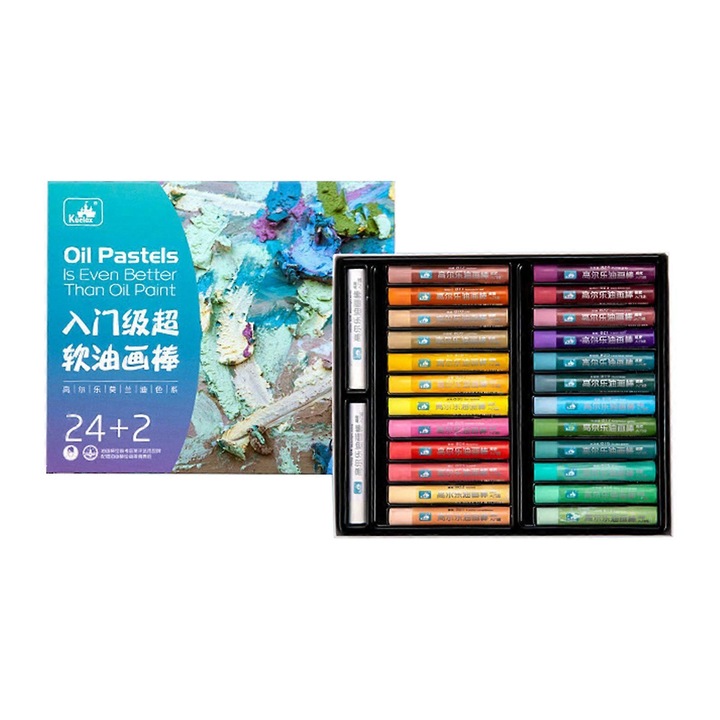 Set de creioane colorate cu ulei, 24 culori, 19.5x16.3x1.6cm