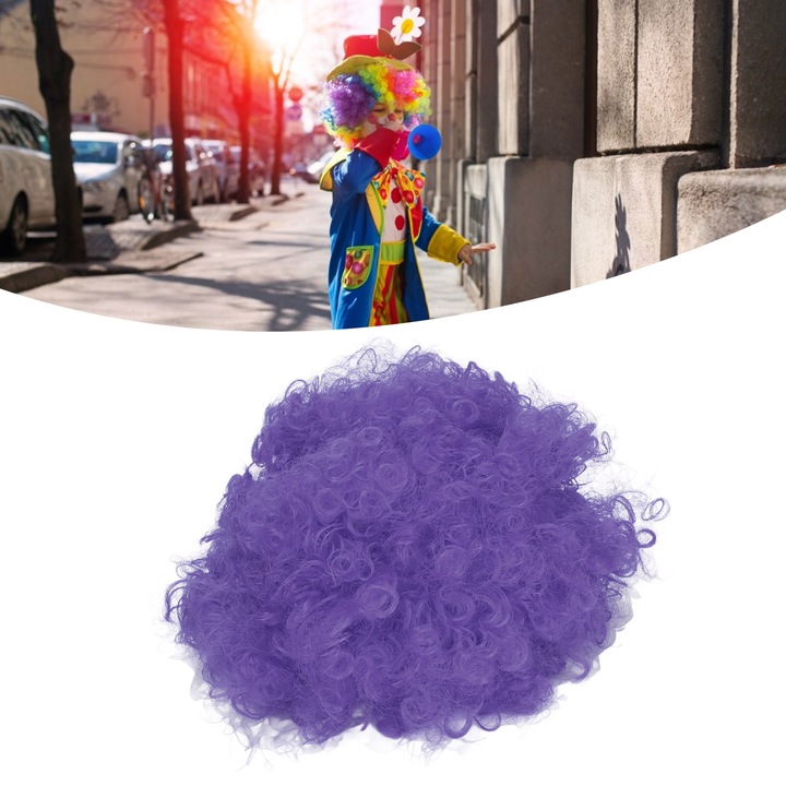 Peruca colorata pentru petreceri, costum de clown, violet, adult