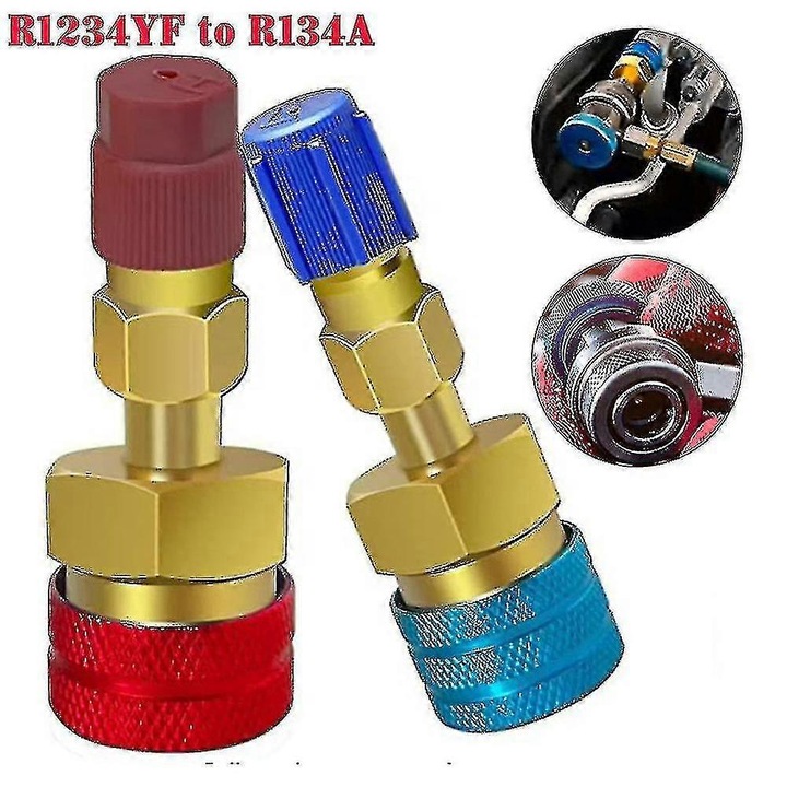 Set 2 Adaptoare Rapid R1234YF la R134A, Conectori de Inalta Presiune, Rosu si Albastru, 7.3x1.6cm