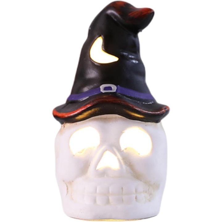 Lampa decorativa de Halloween, ceramic, decor cu craniu, luminite stralucitoare