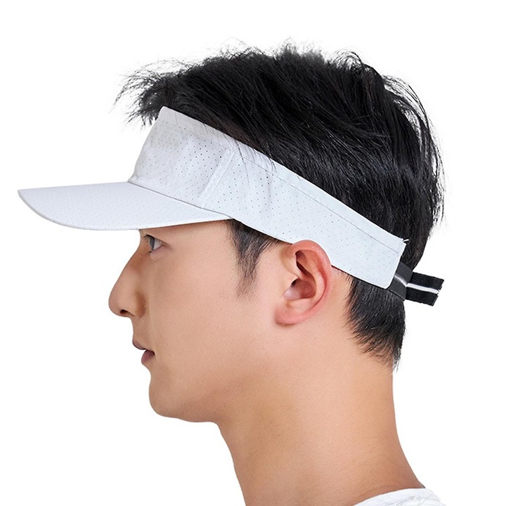 Sapca unisex, design fara varf, protectie solara, material poliester, culoare alba, dimensiune 56-60cm