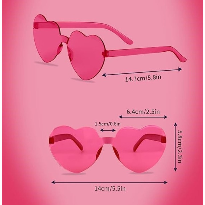 Set 7 Ochelari Impreza in Forma de Inima, Roz, Plastic