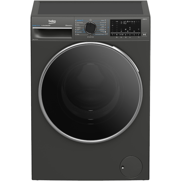 Пералня Beko B7WFU610418MB2ES, 10 кг, 1400 об/мин, Клас A, Recycled Tub, HomeWhiz prin WiFi , ProSmart инверторен мотор, AddXtra, Hygiene+, IronFast, Piano Black
