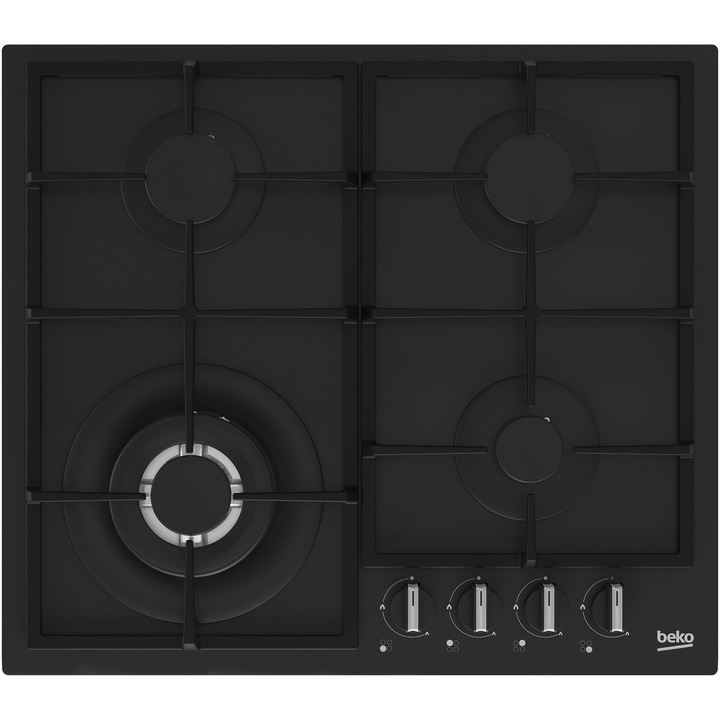 Plita incorporabila BEKO HBIAG64225SB, Gaz, 4 arzatoare, Wok, negru